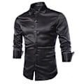 Miniatyrbillede 1 af 3: Herre Luksus Skjorte Slim Fit Casual Formel Dansefest Formelle Skjorter Black 2XL