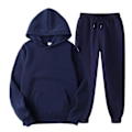Miniatyrbild 1 av 2: Sweatpant Set Jogger Träningsset Pullover Hooded Dragsko Toppar För Löpning Promenader Kläder- Navy Blue M