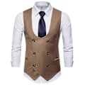 Miniatyrbild 1 av 3: Jul Herr Solid U-ringad Dubbelknäppt Kostymväst Slim Fit Formell Väst Camel 4XL