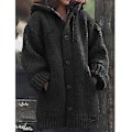 Miniatyrbillede 4 af 4: Dame Hætte Strikket Sweater Efterår Vinter Mellemlang Ensfarvet Knap Sweater Uldfrakke Jakker Overdele Red M