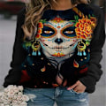 Miniatyrbillede 1 af 2: Halloween Trøjer til Kvinder - Græskar Ansigt Dansende Skelet Trøje Langærmet Sweater Sjov Grafisk Trøje style 13 L