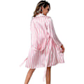 Miniatyrbilde 2 av 3: Dame Sexy Undertøy Sateng Pyjamas Stripete Cami Shorts Sett Med Belte Morgenkåpe S-3xl Style1 M