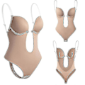 Miniatyrbild 1 av 5: Dam Rygglös Body Shapewear U Djup Urringning Sömlös Tanga Djup V-ringad Kroppsformare För Bröllop-5 Beige M(34)