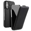 MELKCO Magnetisk Etui til iPhone 16 med Vertikal Flip i Ægte Koskindslæder + PC Stødsikkert Cover - Sort
