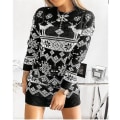 Miniatyrbillede 1 af 4: Ny Dame Jule Sweater Xmas Elg Strikket Pullover Jumper Top Black 2XL