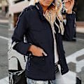 Miniatyrbillede 1 af 2: Dame Trykknapper Militærjakke Streetwear Efterårsfrakke Langærmet Utility Jakke S Dark Blue