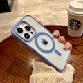 Miniatyrbilde 2 av 5: Luksuriøst Akryl Magnetisk Klart Telefondeksel For Iphone 15 14 13 12 11 Pro Max Mini X Xs Xr 7 8 Plus Magsafe Trådløs Lade Deksel Far Peak Blue For iPhone 14 Pro