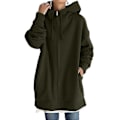 Miniatyrbillede 1 af 2: Dame Ensfarvet Fuld Lynlås Hættetrøje Frakke Casual Udendørs Efterår Langærmet Hætte Lommer Jakke Army Green 2XL