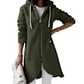 Miniatyrbillede 1 af 2: Dame Irregular Full Zip Lang Frakke Casual Udendørs Efterår Langærmet Hættejakke Green M