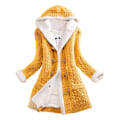 Miniatyrbillede 1 af 5: Dame Hætte Cardigans Tyk Plysforet Strikket Sweater Frakke Med Lommer Yellow M