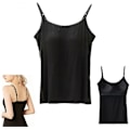 Miniatyrbillede 1 af 5: 2-i-1 Basic Sømløs Camisole til Kvinder, Ensfarvet Spaghetti Stropper, Slim Fit Bomuld, Justerbare Spaghetti Stropper Tank Top Med Indbygget BH Black 2XL