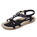 Miniatyrbilde 1 av 5: Dame Rhinestone Sandaler, T-stropp Spenne Perle Krystall Flate Sandaler Black 39