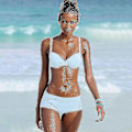 Miniatyrbild 1 av 2: Dam Vadderad Push Up Bikini Set Strandkläder Baddräkt White M
