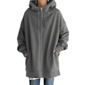Miniatyrbillede 1 af 2: Dame Hætte Fuld Lynlås Frakke Casual Udendørs Efterår Langærmet Jakke Med Lomme Gray 2XL