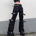 Miniatyrbillede 1 af 5: Cyber Y2k Bukser Akademiske Mørke Klæder Hippie Løse Jeans style2 M