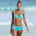 Miniatyrbild 1 av 2: Dam Vadderad Push Up Bikini Set Strandkläder Baddräkt Lake Blue M