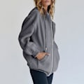 Miniatyrbillede 2 af 4: Dame Ensfarvet Afslappet Hættejakke Langærmet Fuld Lynlås Snøre Hættetrøjer Frakke Dark Grey XL