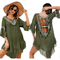 Miniatyrbillede 1 af 5: Badedragt Cover Up Dame Badedragt Kjole Plus Size Sexet Bikini Strand Tunika Top Sommer A c army Green S