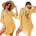 Miniatyrbilde 1 av 5: Badedrakt Cover Up Dame Badedrakt Kjole Pluss Størrelse Sexy Bikini Strand Tunika Topp Sommer A c yellow M