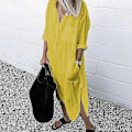 Miniatyrbillede 1 af 3: Plus size Dame Casual Bluse Lang Skjorte Kjole Damer Krave Knap Ned Kjole Cy yellow 4XL
