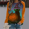 Miniatyrbillede 1 af 2: Halloween Trøjer til Kvinder - Græskar Ansigt Dansende Skelet Trøje Langærmet Sweater Sjov Grafisk Trøje style 12 M