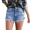 Miniatyrbild 1 av 5: Damjeans Denim Shorts Mid Waist Ripped Raw Hem Jeans Shorts För Sommar Light Blue L
