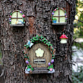 Pikkukuva 2 / 5: 1 Set Puu Riipus Miniatyyri Keiju Ikkuna Ja Ovi Setti Hohtaa Pimeässä Puu Koristeet Ulkopuutarhan Koristeluun