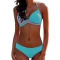 Färgblockerad Bikiniuppsättning för Kvinnor, Vadderad Push-Up Baddräkt, Halterhals Baddräkt Light Grey Sky Blue M