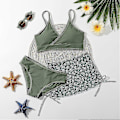 Miniatyrbild 4 av 4: Sommar Tankini Set för Små Flickor, 3 Delar/set, Strand Surf Badkläder 8-12 År, Vadderad Bikini Baddräkt Set för Barn green 130