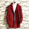 Miniatyrbild 2 av 3: Stor Storlek Herr Klassisk Yllerock Varm Vinter Enkelknäppt Lång Trenchcoat Casual Slim Fit Ytterkläder Wine Red M
