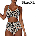 Miniatyrbillede 1 af 5: Højtaljet bandage bikini sæt til kvinder, wrap todelt push up badedragter krydsmønster dame badetøj Leopard XL