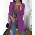 Miniatyrbillede 1 af 4: Dame Revers Arbejde Kontor Blazer Jakke Casual Langærmet Overtøj Hoftelang Purple M