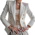 Miniatyrbillede 1 af 2: Dame Dobbeltradet Blazer Langærmet Reversfrakke Mode Afslappet Formel Slim Fit Jakke Overtøj February5 White M