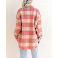 Miniatyrbilde 4 av 5: Vinter Ulljakke Casual Rutete Flanell Shacket Jakke Oversized Knapp Ned Lang Ermet Høst Skjortejakke Kåpe Topper Jakke Kvinner PINK M