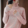 Miniatyrbillede 1 af 2: Dame Turtleneck Cashmere Sweater Efterår og Vinter Ensfarvet Strikket Pullover Pink L