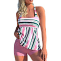 Miniatyrbild 1 av 3: Randig Tankini Bikini Set för Damer med Push Up och Vaddering Pink 4XL
