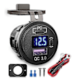 Miniatyrbillede 1 af 5: Bil USB Oplader Hurtig Opladning Qc 3.0 & Pd USB Oplader Stik Adapter Med Kontakt Voltmeter Til Lastbil