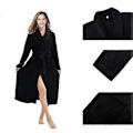 Miniatyrbilde 3 av 4: Varm fleece morgenkåpe for kvinner, lang plysjbadekåpe Black 2XL