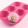 Miniatyrbild 2 av 5: Kaksform 3D Återanvändbar 6-Hålig Non-stick Rosformad Fondantform för Kök