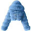 Pikkukuva 1 / 4: Tekoturkis Takki Naiset Hupulla Lyhyt Bubble Takki Fleece Lämmin Takki Naisten Takit 4X-Large Sky Blue