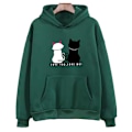 Miniatyrbillede 1 af 2: Dame Langærmet Katteprint Sweatshirt Casual Løs Snøre Hættetrøjer Hætte Pullover Toppe Dark Green S