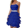 Miniatyrbillede 1 af 5: Cocktailkjoler til kvinder Sexet dyb V-hals Allover Frynser Spaghetti Stropper Kjole Pailletter Fjer Prom Festkjole 6-blue XX-Large