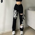 Miniatyrbillede 3 af 5: Cyber Y2k Bukser Akademiske Mørke Klæder Hippie Løse Jeans style2 M