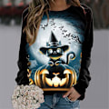 Miniatyrbillede 1 af 2: Halloween Trøjer til Kvinder - Græskar Ansigt Dansende Skelet Trøje Langærmet Sweater Sjov Grafisk Trøje style 16 L