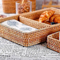 Miniatyrbilde 3 av 5: Håndvevd Oppbevaringskurv Rattan Oppbevaringsbrett Kurvkurver Brød Frukt Mat Frokost Utstillingsboks