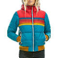 Miniatyrbillede 1 af 3: Dame Regnbue Lynlås Vinter Dunjakke Casual Stribet Hætte Pufferjakke Blue XS