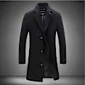 Miniatyrbild 2 av 4: Stor Storlek Herr Klassisk Yllerock Varm Vinter Enkelknäppt Lång Trenchcoat Casual Slim Fit Ytterkläder Black 4XL