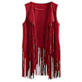 Miniatyrbilde 2 av 5: Dame Dusk Sleeveless Vest 70-talls 1970-talls Hippie Faux Suede Vest Frynser Jakke Cardigans Red M