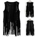 Miniatyrbillede 3 af 5: Dame Tassel Ærmeløs Vest 70'er 1970'er Hippie Faux Suede Veste Fringe Jakke Cardigans Black XL