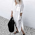 Miniatyrbillede 1 af 3: Plus size Dame Casual Bluse Lang Skjorte Kjole Damer Krave Knap Ned Kjole Cy white 4XL